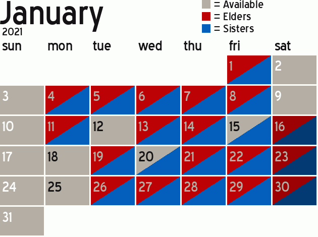 Missionary Dinner Calendar