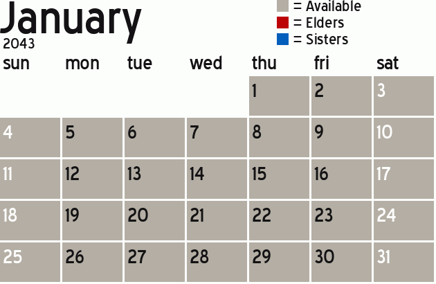 Missionary Dinner Calendar