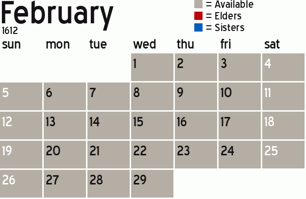 Missionary Dinner Calendar