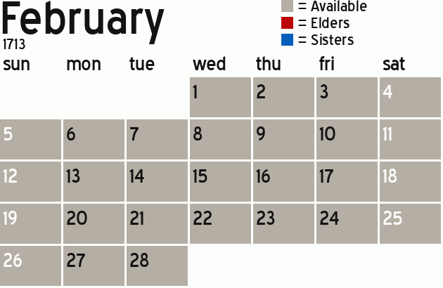 Missionary Dinner Calendar
