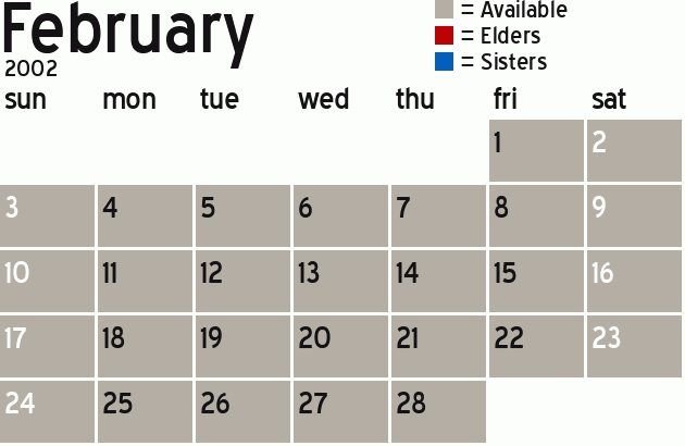 Missionary Dinner Calendar