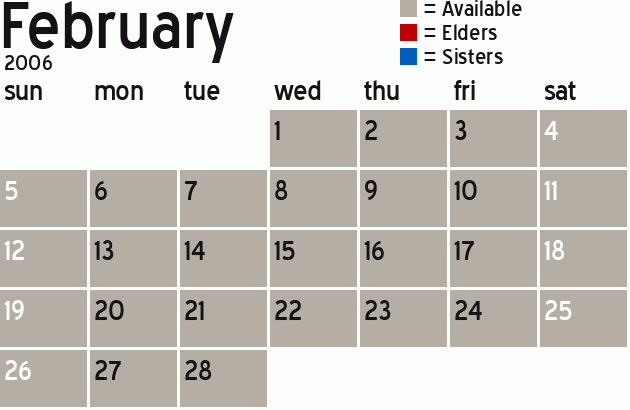 Missionary Dinner Calendar