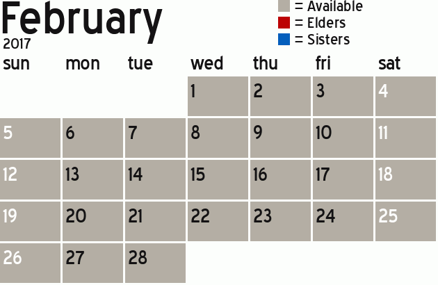 Missionary Dinner Calendar