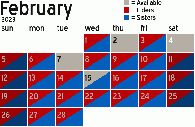 Missionary Dinner Calendar