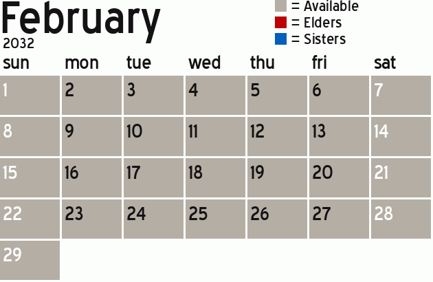 Missionary Dinner Calendar