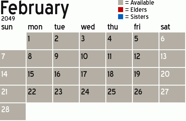 Missionary Dinner Calendar