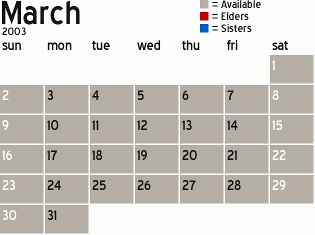 Missionary Dinner Calendar