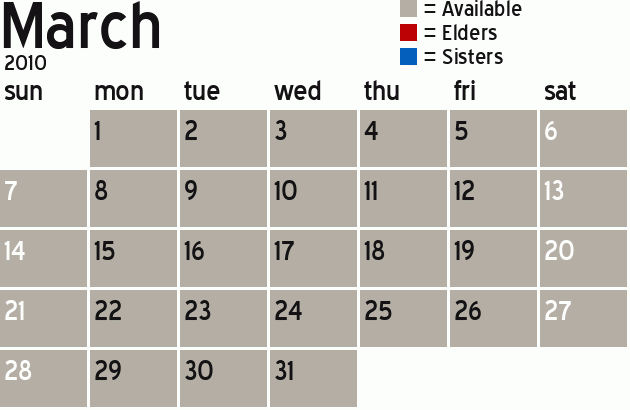 Missionary Dinner Calendar