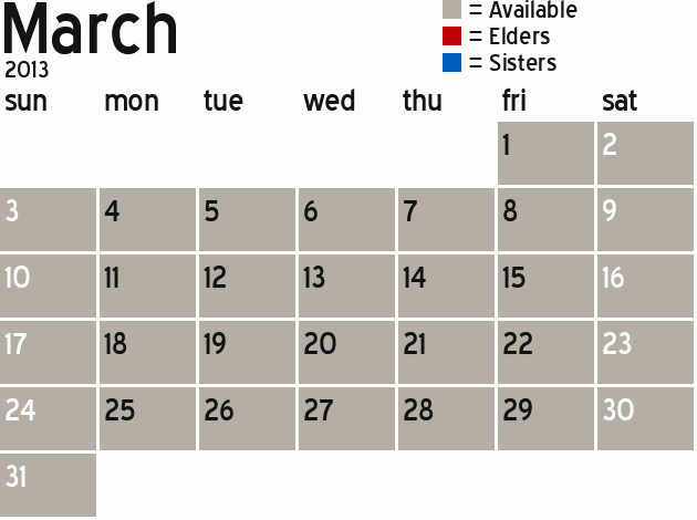 Missionary Dinner Calendar