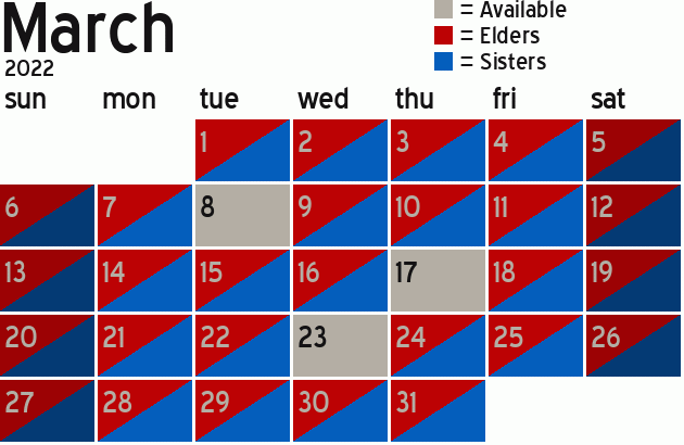 Missionary Dinner Calendar