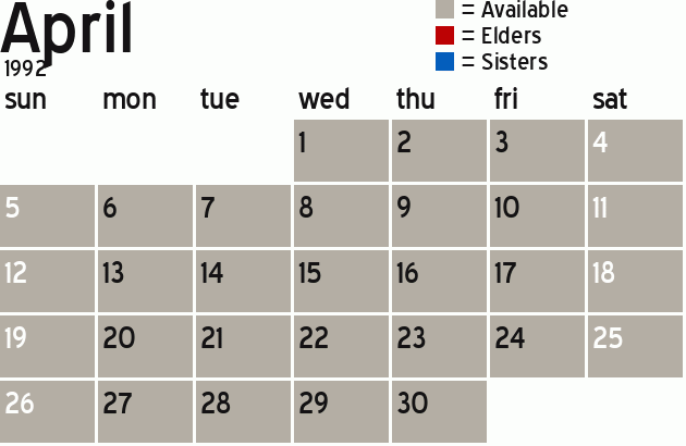 Missionary Dinner Calendar