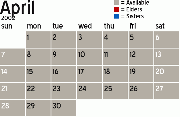 Missionary Dinner Calendar