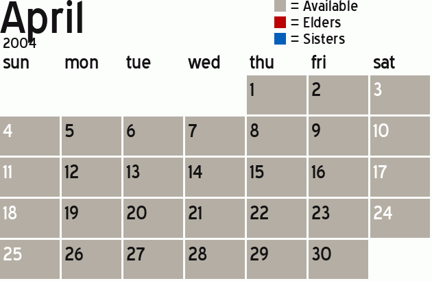 Missionary Dinner Calendar