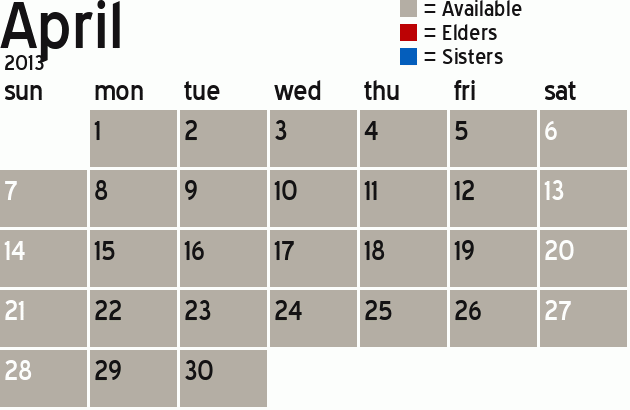 Missionary Dinner Calendar