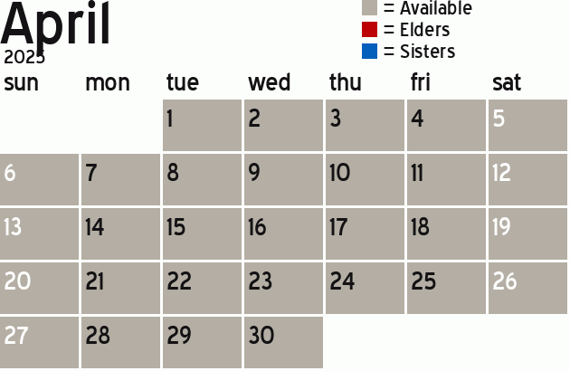 Missionary Dinner Calendar