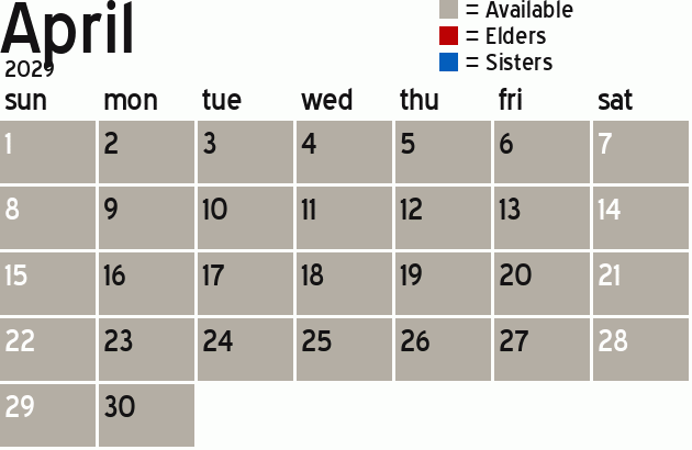 Missionary Dinner Calendar