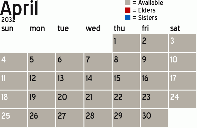 Missionary Dinner Calendar