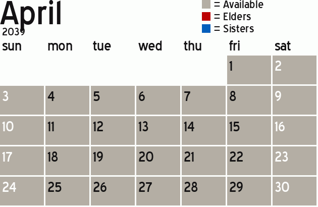 Missionary Dinner Calendar