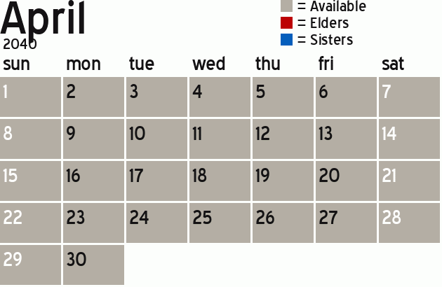 Missionary Dinner Calendar