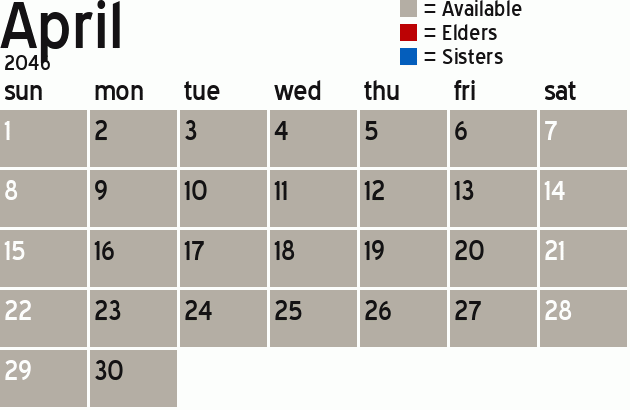 Missionary Dinner Calendar