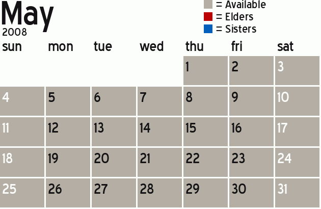 Missionary Dinner Calendar