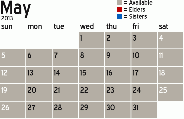 Missionary Dinner Calendar