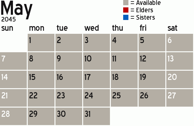 Missionary Dinner Calendar