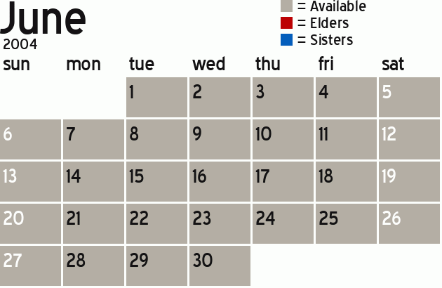 Missionary Dinner Calendar
