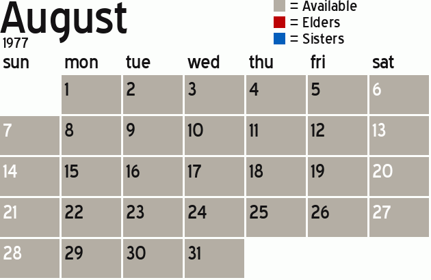 Missionary Dinner Calendar