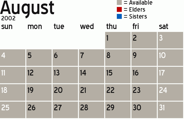 Missionary Dinner Calendar