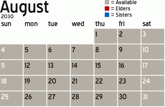 Missionary Dinner Calendar