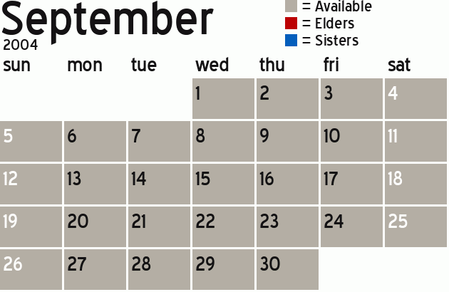 Missionary Dinner Calendar