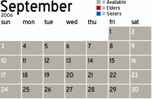 Missionary Dinner Calendar