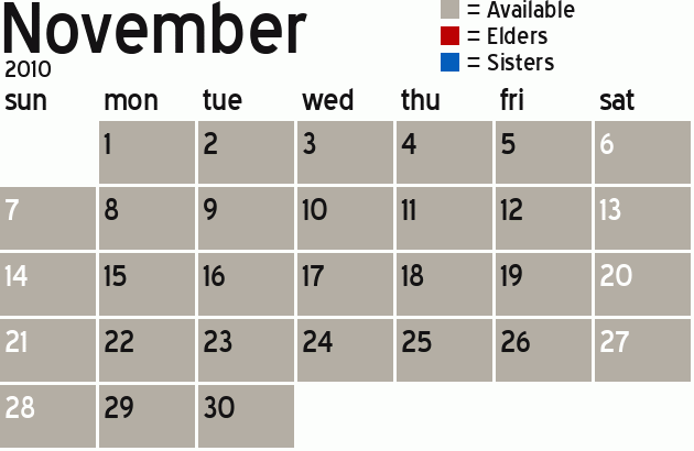 Missionary Dinner Calendar