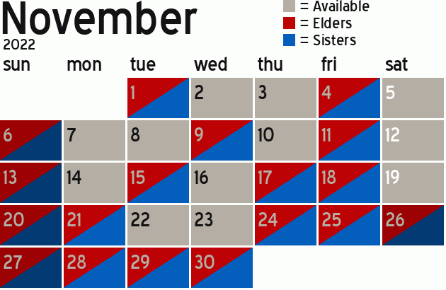 Missionary Dinner Calendar