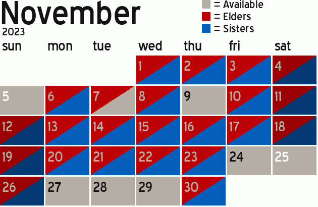 Missionary Dinner Calendar