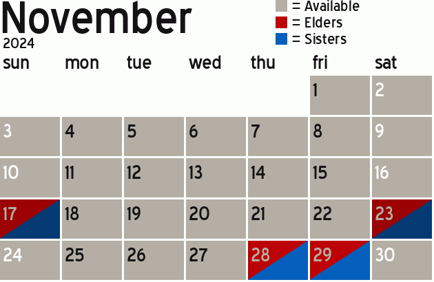 Missionary Dinner Calendar
