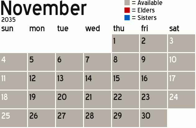Missionary Dinner Calendar