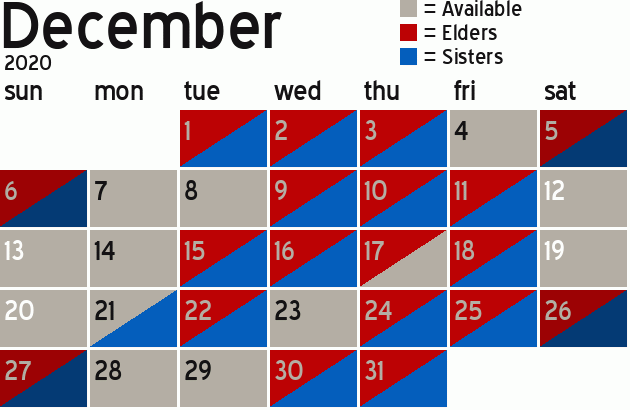 Missionary Dinner Calendar