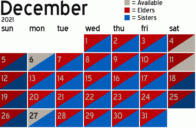 Missionary Dinner Calendar