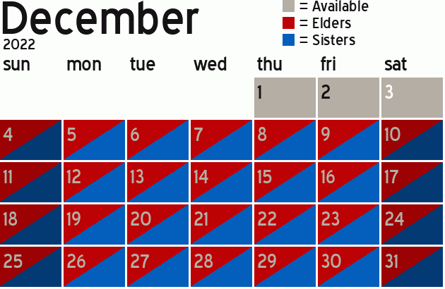 Missionary Dinner Calendar